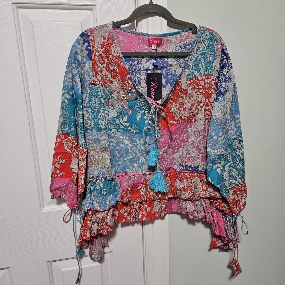 Ranees women's bohemian patchwork print tunic blouse